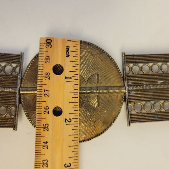 Vintage Rare Brass Boho Link Chain Medalion Heavy Belt Necklace - Picture 11 of 11